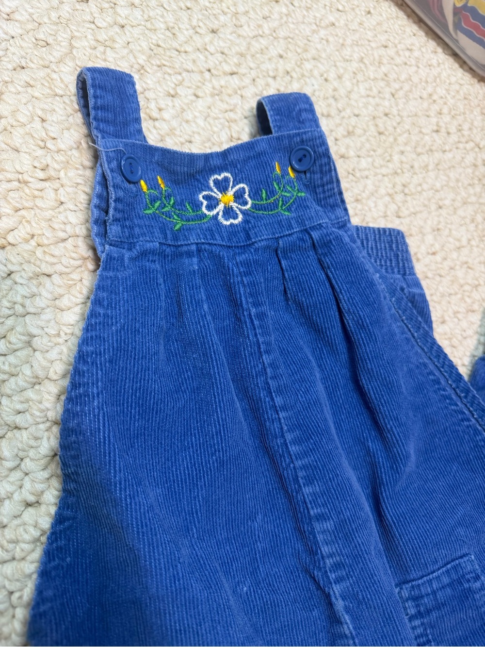 Vintage Sears Blue Embroidered Floral Corduroy Jogger Overalls